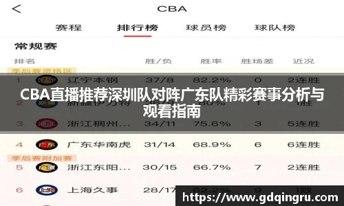 CBA直播推荐深圳队对阵广东队精彩赛事分析与观看指南